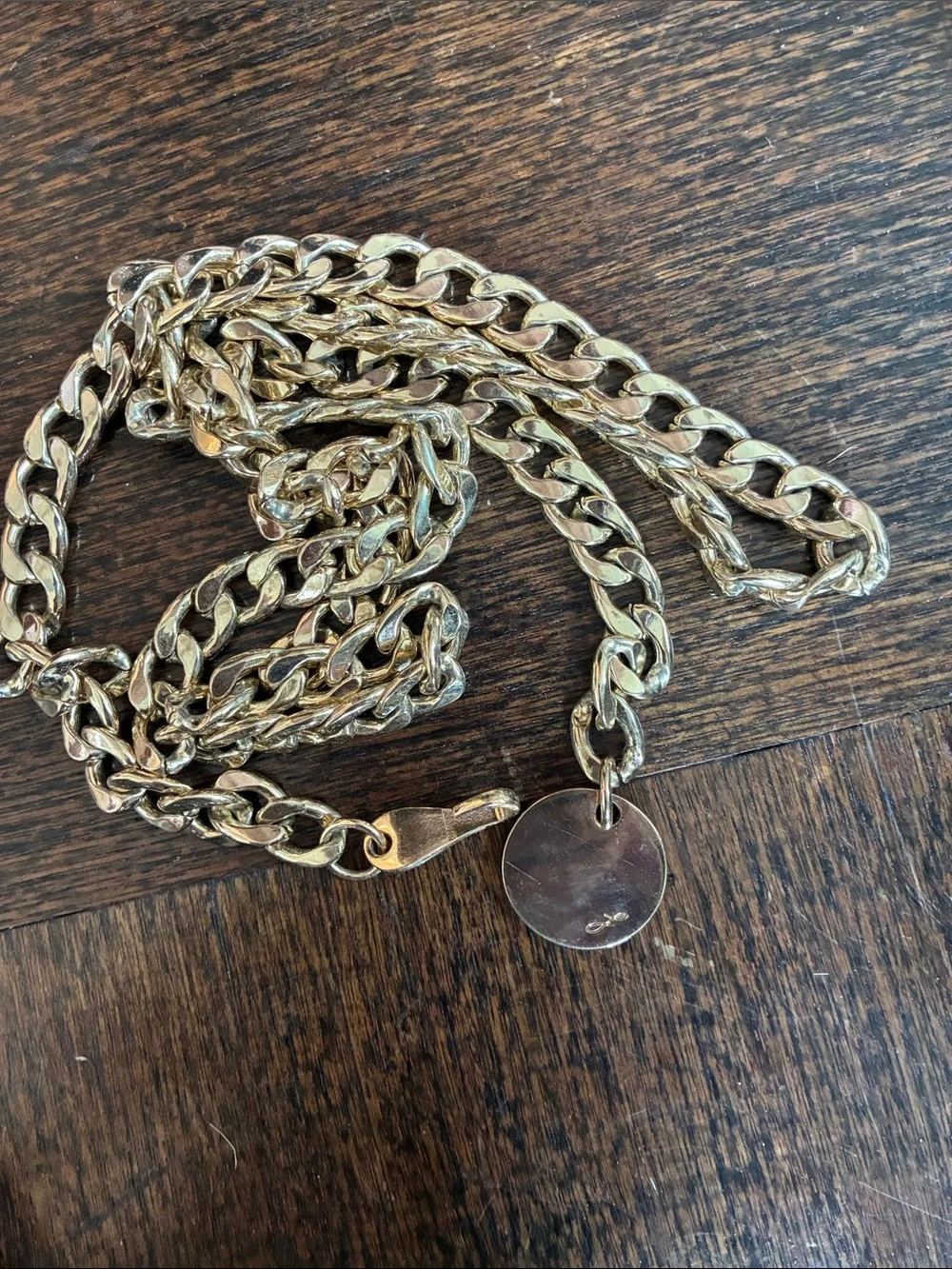 Vintage Gold Chain Link Belt with Round Tag